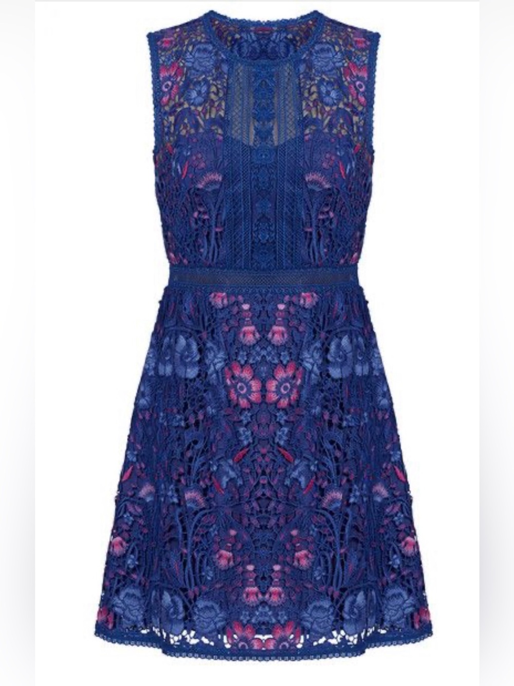 Marchesa Notte Blue Floral Lace Dress